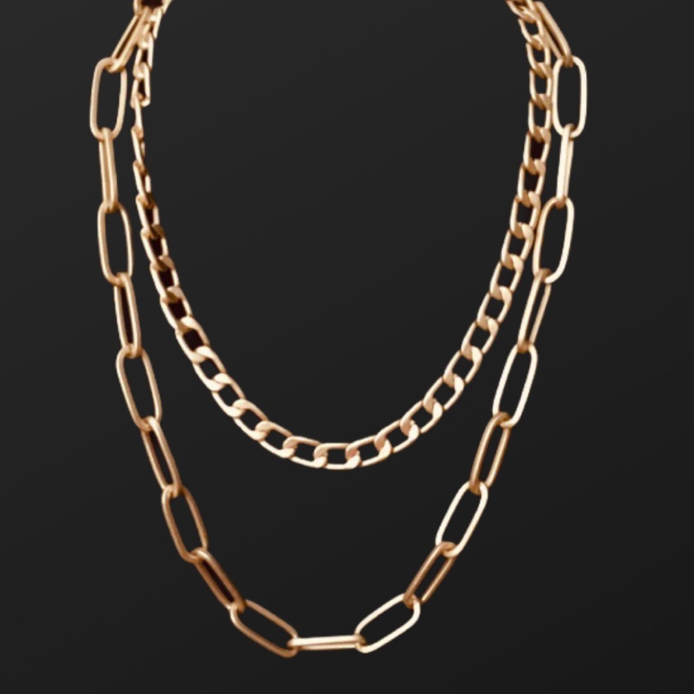 Layered Curb & Links Chains Necklace punk